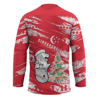 Singapore Christmas Hockey Jersey with Merlion Santa Hat Batik Christmas Tree and City Skyline Design - Wonder Print Shop