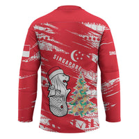 Singapore Christmas Hockey Jersey with Merlion Santa Hat Batik Christmas Tree and City Skyline Design - Wonder Print Shop