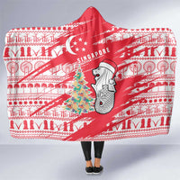 Singapore Christmas Hooded Blanket with Merlion Santa Hat Batik Christmas Tree and City Skyline Design - Wonder Print Shop