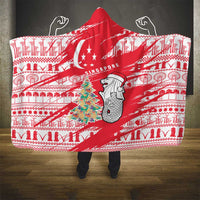 Singapore Christmas Hooded Blanket with Merlion Santa Hat Batik Christmas Tree and City Skyline Design - Wonder Print Shop
