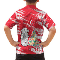 Singapore Christmas Kid Hawaiian Shirt with Merlion Santa Hat Batik Christmas Tree and City Skyline Design - Wonder Print Shop