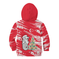 Singapore Christmas Kid Hoodie with Merlion Santa Hat Batik Christmas Tree and City Skyline Design - Wonder Print Shop