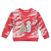 Singapore Christmas Kid Ugly Christmas Sweater with Merlion Santa Hat Batik Christmas Tree and City Skyline Design - Wonder Print Shop