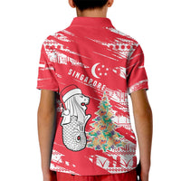 Singapore Christmas Kid Polo Shirt with Merlion Santa Hat Batik Christmas Tree and City Skyline Design - Wonder Print Shop