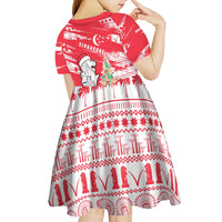 Singapore Christmas Kid Short Sleeve Dress with Merlion Santa Hat Batik Christmas Tree and City Skyline Design - Wonder Print Shop