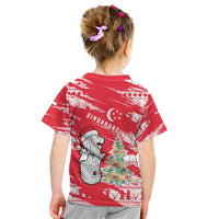 Singapore Christmas Kid T Shirt with Merlion Santa Hat Batik Christmas Tree and City Skyline Design - Wonder Print Shop