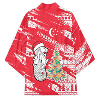 Singapore Christmas Kimono with Merlion Santa Hat Batik Christmas Tree and City Skyline Design - Wonder Print Shop