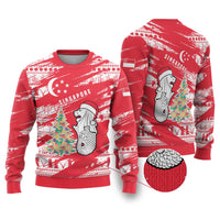 Singapore Christmas Ugly Christmas Sweater with Merlion Santa Hat Batik Christmas Tree and City Skyline Design - Wonder Print Shop