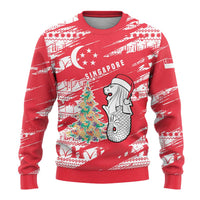 Singapore Christmas Ugly Christmas Sweater with Merlion Santa Hat Batik Christmas Tree and City Skyline Design - Wonder Print Shop