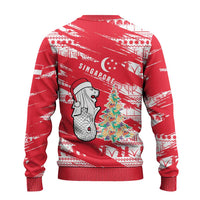 Singapore Christmas Ugly Christmas Sweater with Merlion Santa Hat Batik Christmas Tree and City Skyline Design - Wonder Print Shop