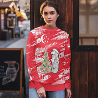 Singapore Christmas Ugly Christmas Sweater with Merlion Santa Hat Batik Christmas Tree and City Skyline Design - Wonder Print Shop