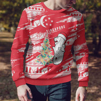Singapore Christmas Ugly Christmas Sweater with Merlion Santa Hat Batik Christmas Tree and City Skyline Design - Wonder Print Shop