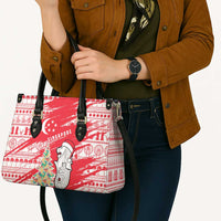 Singapore Christmas Leather Bag with Merlion Santa Hat Batik Christmas Tree and City Skyline Design - Wonder Print Shop