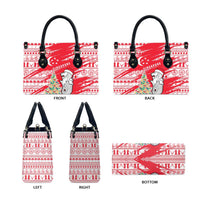 Singapore Christmas Leather Bag with Merlion Santa Hat Batik Christmas Tree and City Skyline Design - Wonder Print Shop