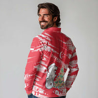 Singapore Christmas Long Sleeve Polo Shirt with Merlion Santa Hat Batik Christmas Tree and City Skyline Design - Wonder Print Shop