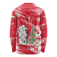 Singapore Christmas Long Sleeve Shirt with Merlion Santa Hat Batik Christmas Tree and City Skyline Design - Wonder Print Shop