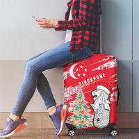 Singapore Christmas Luggage Cover with Merlion Santa Hat Batik Christmas Tree and City Skyline Design - Wonder Print Shop