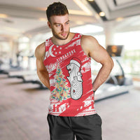 Singapore Christmas Men Tank Top with Merlion Santa Hat Batik Christmas Tree and City Skyline Design - Wonder Print Shop