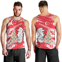Singapore Christmas Men Tank Top with Merlion Santa Hat Batik Christmas Tree and City Skyline Design - Wonder Print Shop