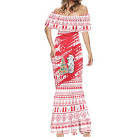 Singapore Christmas Mermaid Dress with Merlion Santa Hat Batik Christmas Tree and City Skyline Design - Wonder Print Shop