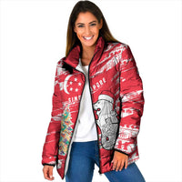 Singapore Christmas Padded Jacket with Merlion Santa Hat Batik Christmas Tree and City Skyline Design - Wonder Print Shop