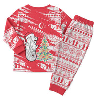 Singapore Christmas Pajama Set with Merlion Santa Hat Batik Christmas Tree and City Skyline Design - Wonder Print Shop