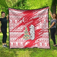 Singapore Christmas Quilt with Merlion Santa Hat Batik Christmas Tree and City Skyline Design - Wonder Print Shop