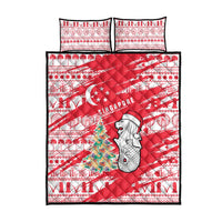 Singapore Christmas Quilt Bed Set with Merlion Santa Hat Batik Christmas Tree and City Skyline Design - Wonder Print Shop