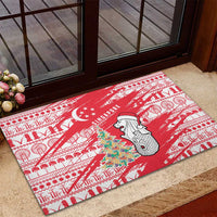 Singapore Christmas Rubber Doormat with Merlion Santa Hat Batik Christmas Tree and City Skyline Design - Wonder Print Shop