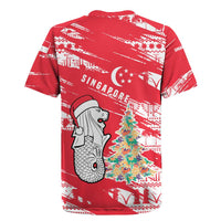 Singapore Christmas Rugby Jersey with Merlion Santa Hat Batik Christmas Tree and City Skyline Design - Wonder Print Shop