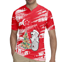 Singapore Christmas Rugby Jersey with Merlion Santa Hat Batik Christmas Tree and City Skyline Design - Wonder Print Shop