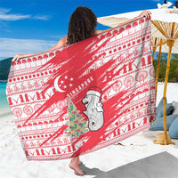 Singapore Christmas Sarong with Merlion Santa Hat Batik Christmas Tree and City Skyline Design - Wonder Print Shop