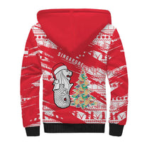 Singapore Christmas Sherpa Hoodie with Merlion Santa Hat Batik Christmas Tree and City Skyline Design - Wonder Print Shop
