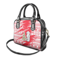 Singapore Christmas Shoulder Handbag with Merlion Santa Hat Batik Christmas Tree and City Skyline Design - Wonder Print Shop