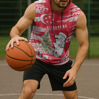 Singapore Christmas Sleeveless Hoodie with Merlion Santa Hat Batik Christmas Tree and City Skyline Design - Wonder Print Shop