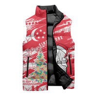 Singapore Christmas Sleeveless Puffer Jacket with Merlion Santa Hat Batik Christmas Tree and City Skyline Design - Wonder Print Shop