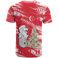 Singapore Christmas T Shirt with Merlion Santa Hat Batik Christmas Tree and City Skyline Design - Wonder Print Shop