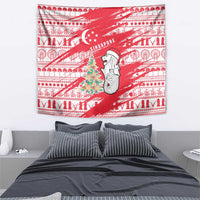 Singapore Christmas Tapestry with Merlion Santa Hat Batik Christmas Tree and City Skyline Design - Wonder Print Shop