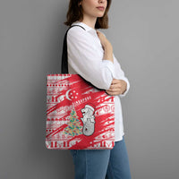 Singapore Christmas Tote Bag with Merlion Santa Hat Batik Christmas Tree and City Skyline Design - Wonder Print Shop