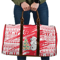 Singapore Christmas Travel Bag with Merlion Santa Hat Batik Christmas Tree and City Skyline Design - Wonder Print Shop