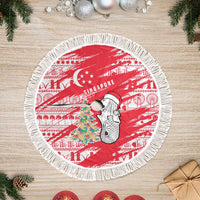 Singapore Christmas Tree Skirt with Merlion Santa Hat Batik Christmas Tree and City Skyline Design - Wonder Print Shop