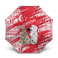 Singapore Christmas Umbrella with Merlion Santa Hat Batik Christmas Tree and City Skyline Design - Wonder Print Shop