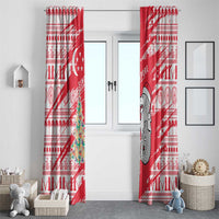 Singapore Christmas Window Curtain with Merlion Santa Hat Batik Christmas Tree and City Skyline Design - Wonder Print Shop