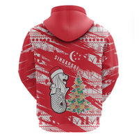 Singapore Christmas Zip Hoodie with Merlion Santa Hat Batik Christmas Tree and City Skyline Design - Wonder Print Shop
