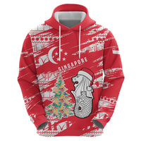Singapore Christmas Zip Hoodie with Merlion Santa Hat Batik Christmas Tree and City Skyline Design - Wonder Print Shop