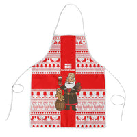Georgia Christmas Apron with Santa in Chokha Wine Barrel Gingerbread and Coat of Arms Design - Wonder Print Shop