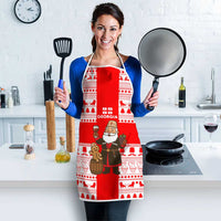 Georgia Christmas Apron with Santa in Chokha Wine Barrel Gingerbread and Coat of Arms Design - Wonder Print Shop