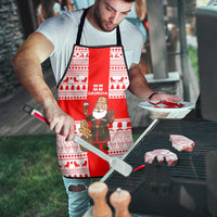 Georgia Christmas Apron with Santa in Chokha Wine Barrel Gingerbread and Coat of Arms Design - Wonder Print Shop