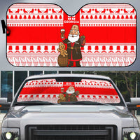 Georgia Christmas Auto Sun Shade with Santa in Chokha Wine Barrel Gingerbread and Coat of Arms Design - Wonder Print Shop