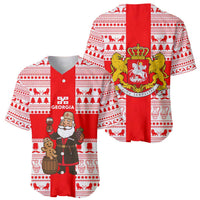 Georgia Christmas Baseball Jersey with Santa in Chokha Wine Barrel Gingerbread and Coat of Arms Design - Wonder Print Shop
